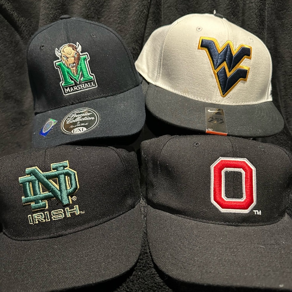 Four flexible fit College, team hats, in new condition.